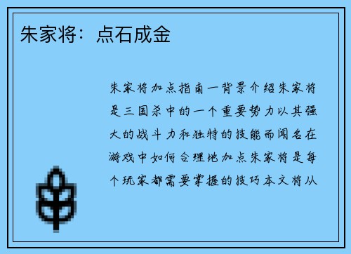 朱家将:点石成金